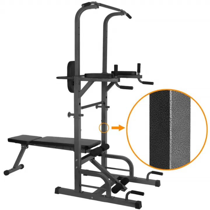 ESTACIÓN DE GIMNASIO, TORRE DE TRACCIÓN, CON BANCO PLEGABLE Y AJUSTABLE, MULTIFUNCIONAL, CULTURISMO, ENTRENAMIENTO EN CASA, ACERO DE ALTA CALIDAD, ENVÍO DESDE EUROPA - 1