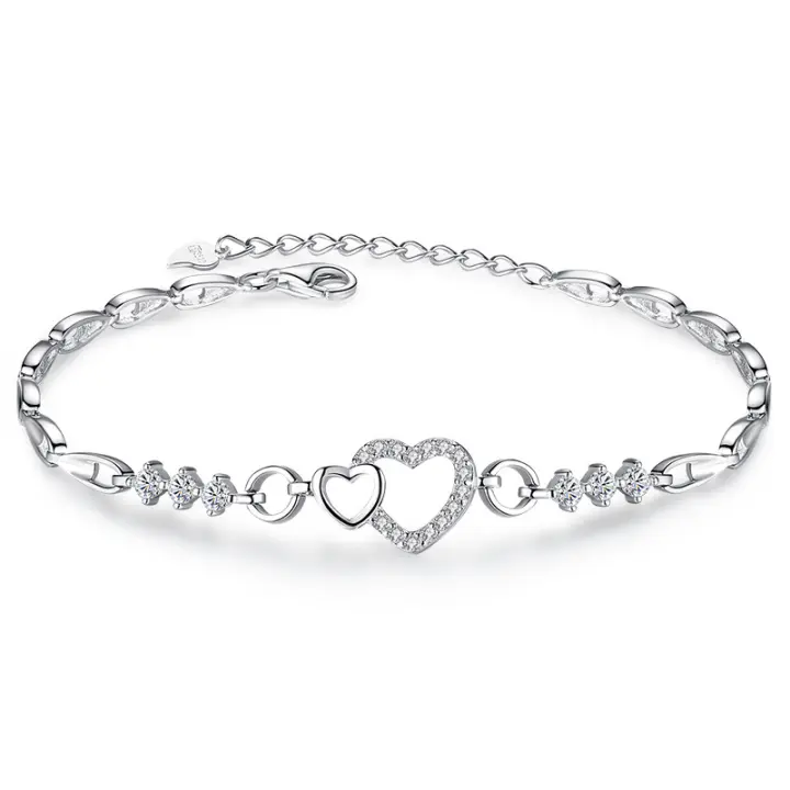 925 pulsera de plata esterlina púrpura cristal ZIRCON corazón para mujer encanto pulsera joyería regalo - 1