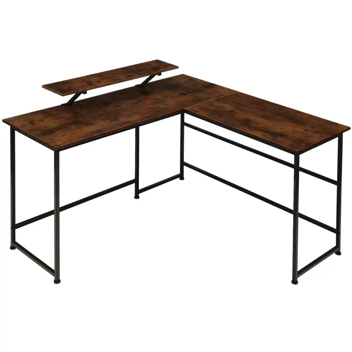 Tectake - Escritorio Melrose 140 x 130 x 76,5 cm  Tableros de MDF veteado con revestimiento protector de melamina  Superficie móvil para el monitor con tornillos de fijación  Armazón de acero estable y firme con recubrimiento en polvo - 1