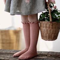 Calcetines Largos Para Niñas Ruffle Suaves De Algodón Con Encaje Y Flores Para Escuela Uniforme Infantil Para 0-8 Años Colores Variados - details 0