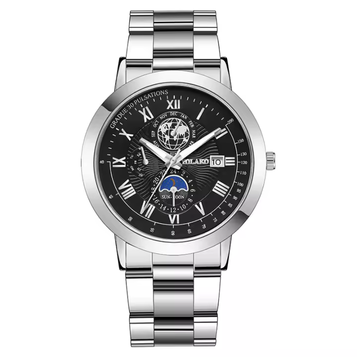 Nuevo reloj para hombre con tres subdiales, luna y calendario, correa de acero inoxidable, un reloj multifuncional y elegante para el hombre - 1