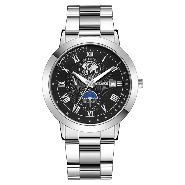 Nuevo reloj para hombre con tres subdiales, luna y calendario, correa de acero inoxidable, un reloj multifuncional y elegante para el hombre - 1