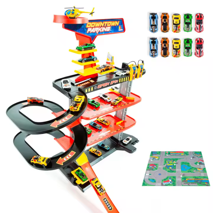 MOLTO Parking de Juguete 4 Plantas Downtown + 10 Coches y Tapiz de juego - 1