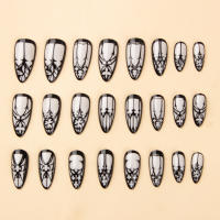 Uñas Postizas De Sello En Almendra Longas 24 Pcs Estilo Gótico Reutilizables Para Halloween Uñas Falsas Blancas Brillantes Para Mujeres - details 3
