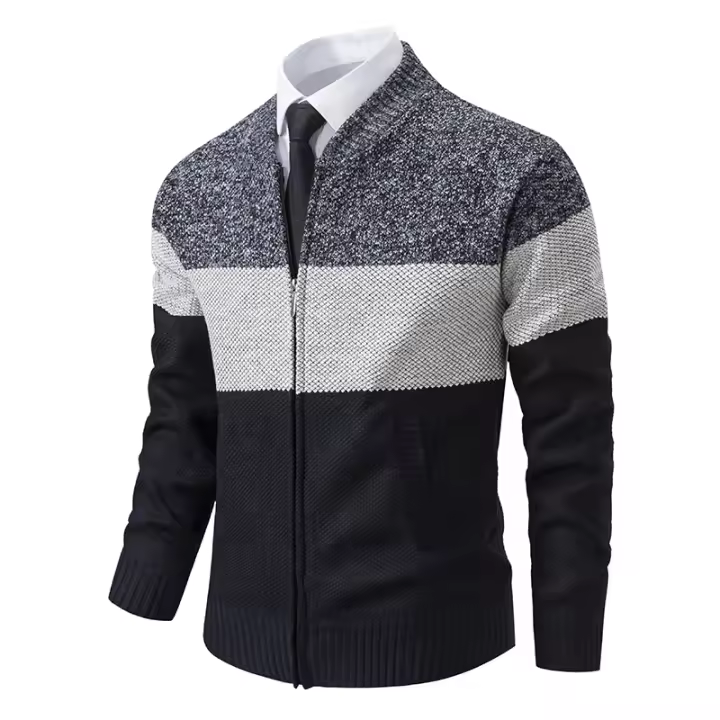 Chaqueta De Polo De Fleece Para Hombre Estilo Casual Cierre De Cremallera Abierta Manga Larga Diseño De Rayas Color Trendy - 1