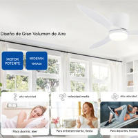 Ventilador de techo moderno 2 en 1 de alta calidad con luz y control remoto, 45 W. Ventilador de 86 cm (34") con 6 velocidades, motor DC de cobre puro, silencioso y que favorece el sueño. Cuenta con 3 aspas de ABS, luz LED regulable sin escalones. - details 1