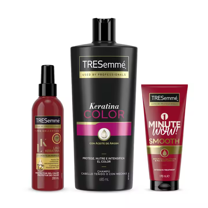 TRESemmé Pack Liso Keratina Champú + Protector + Mascarilla para cabellos encrespados o dañados - 1