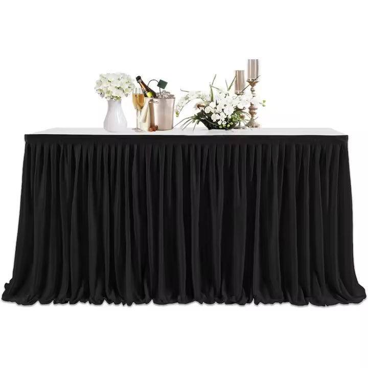 × Falda de mesa, 14 pies, rectangular plisada, poliéster negro, decoración de mesa, vajilla, fiesta, boda, cumpleaños, baby shower, eventos - 1