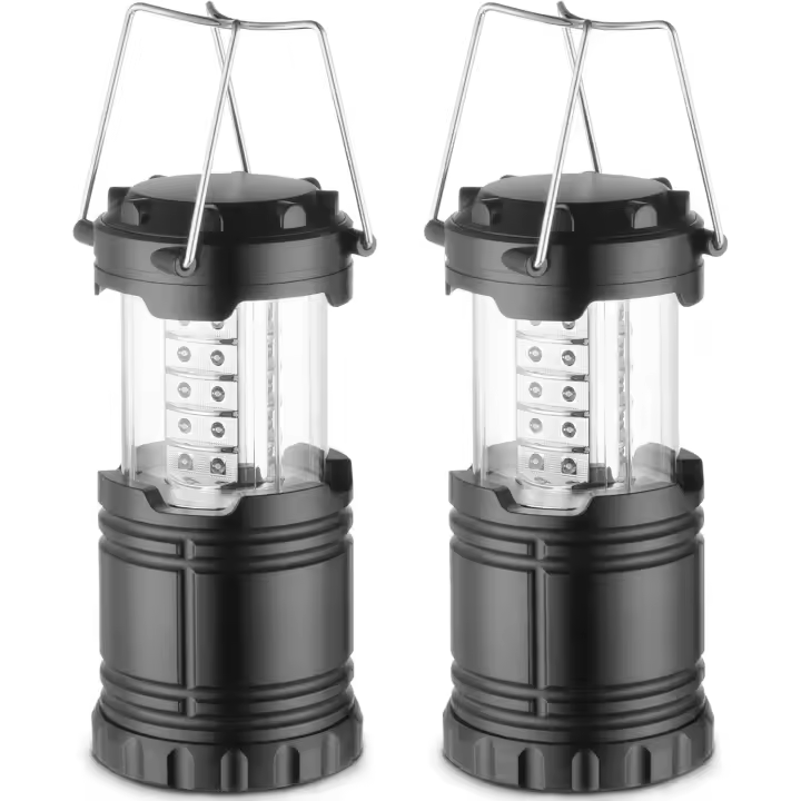 Linternas LED para acampar (negras, paquete de 2), luces de emergencia para cortes de energía, lámparas plegables para uso en interiores y exteriores - 1
