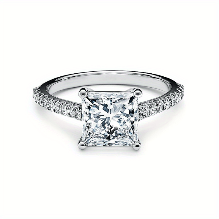 Anillo De Solitario Corte Princesa Moissanita Para Mujer Anillo De Boda Eternals Earth 925 Plata Esterlina