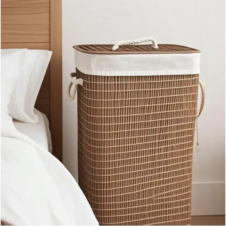 Cesto de Ropa Sucia de Bambú con Tapa – Plegable, Impermeable, Gran Capacidad – Cesta de Almacenamiento Ecológica, Transpirable, Ligera y Duradera – Organizador para Ropa Sucia - 1