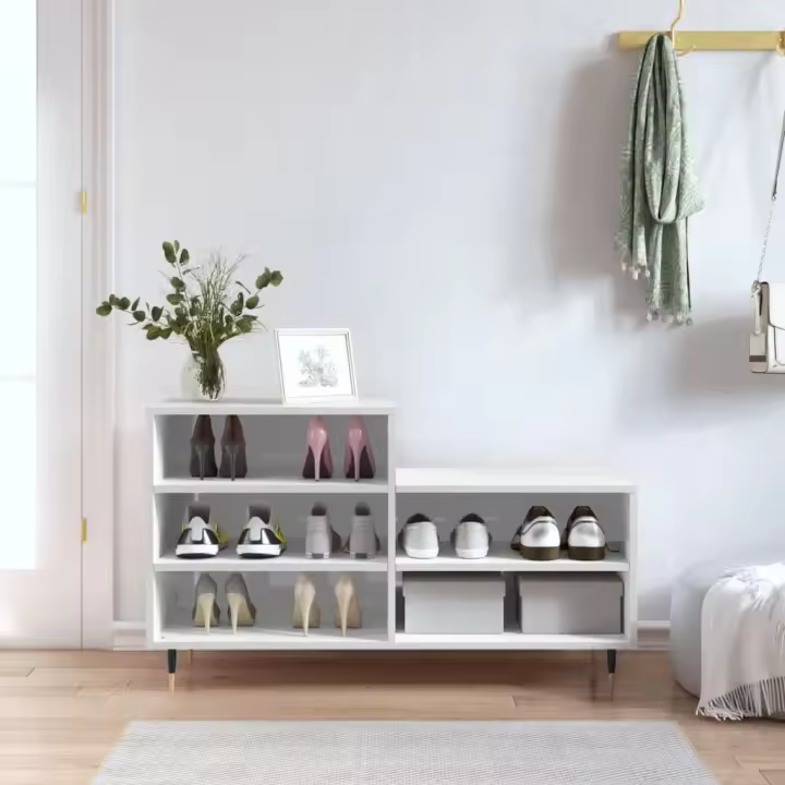 vidaXL Mueble zapatero madera contrachapada blanco brillo 102x36x60 cm - 1