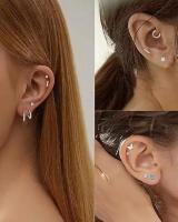 Pendientes De Anillo Planos Hipoalergénicos Para Oídos Sensibles Para Hombres Y Mujeres Con CZ Ajuste De Cartílago Acero Inoxidable 18G Set - details 2