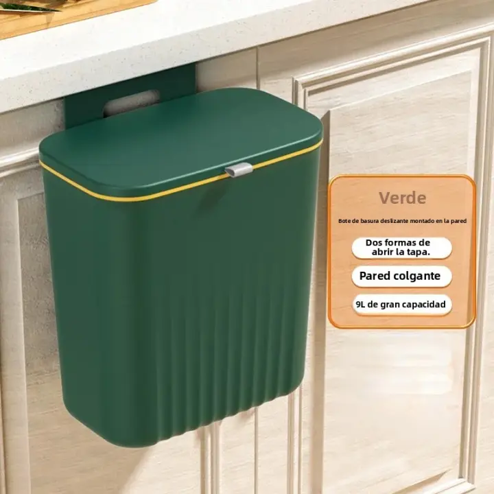 Bandeja De Basura Montada En La Pared 9L Con Tapa Para Cocina Y Baño Accesorios Ecológicos Resistentes Al Desgaste De Plástico Rectangular - 1