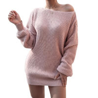 Vestido De Lana Gruesa Para Mujer Estilo Casual Cuello Abierto Manga Larga Color Sólido Diseño Suelto Mini Vestido De Otoño Invierno - details 1
