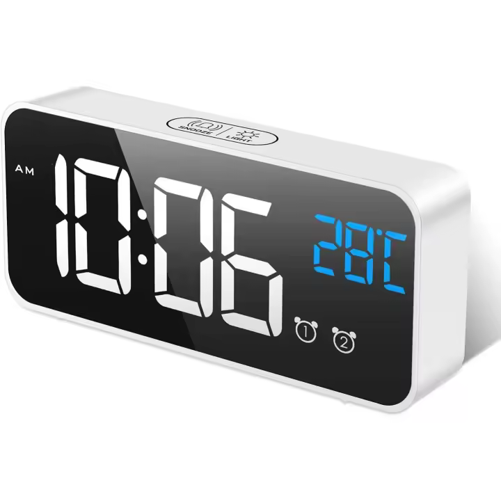 Reloj Despertador Digital, LED Despertadores Electrónicos Espejo with Temperature Y 2 Alarma, Snooze, Sonido y Brillos Regulable, Carga USB para Dormitorio, Oficina - 1