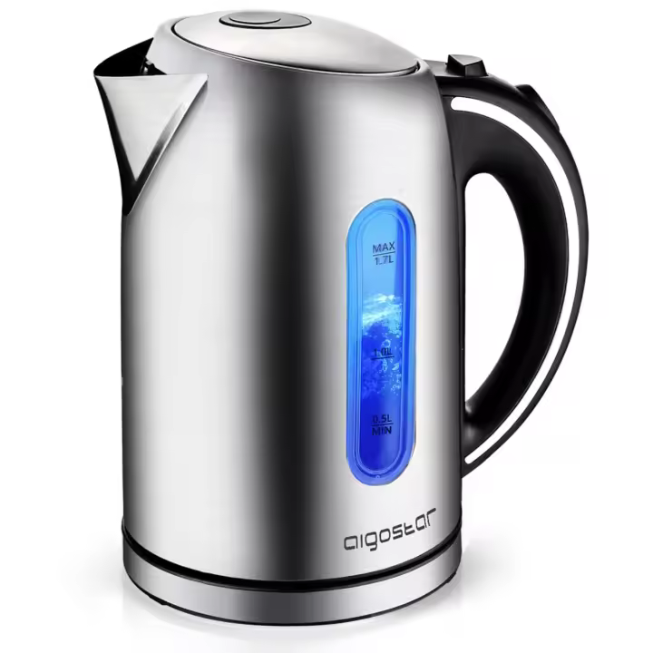 Aigostar King – Hervidor de Agua Eléctrico de Acero Inoxidable, Hervidores Eléctrico con Iluminación Led, 1,7 L, 2200W, Tetera electrica Libre de BPA, Filtro Extraíble, Apagado Automático - 1
