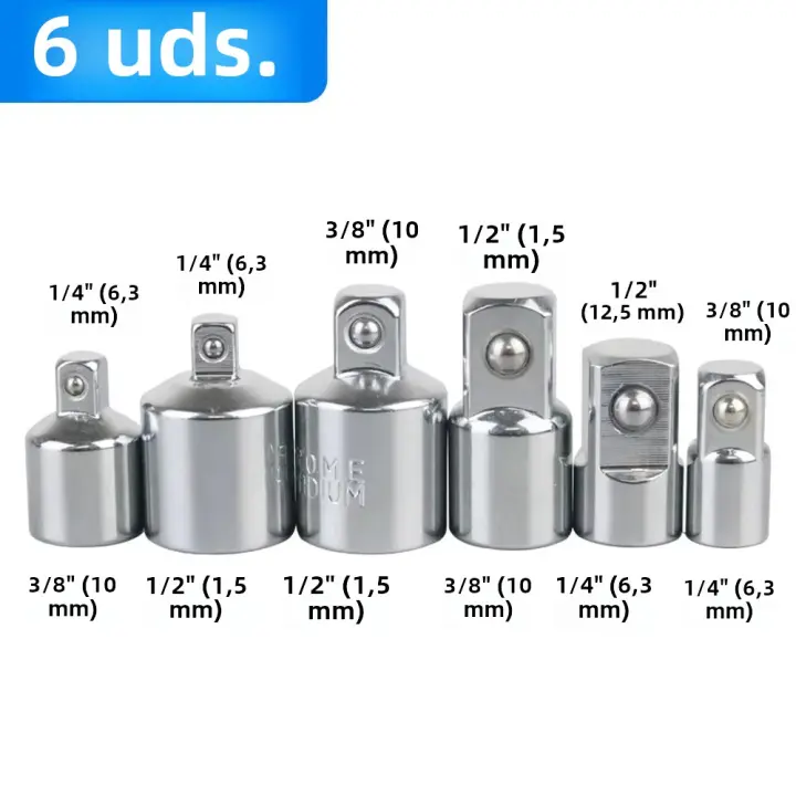 Adaptador De Destornillador 6pcs Convertidor De Juego De Herramientas De Acero Cromo Vanadio 1/2 3/8 1/4 Transformador De Juego De Herramientas - 1