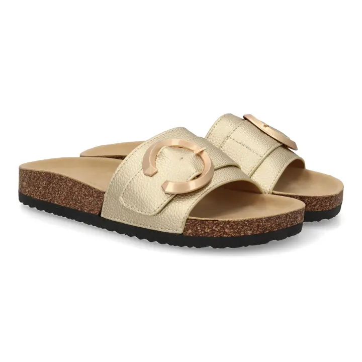 PuntoSalao Sandalias planas cómodas bio en pala para mujer color oro VR5-1757 - 1