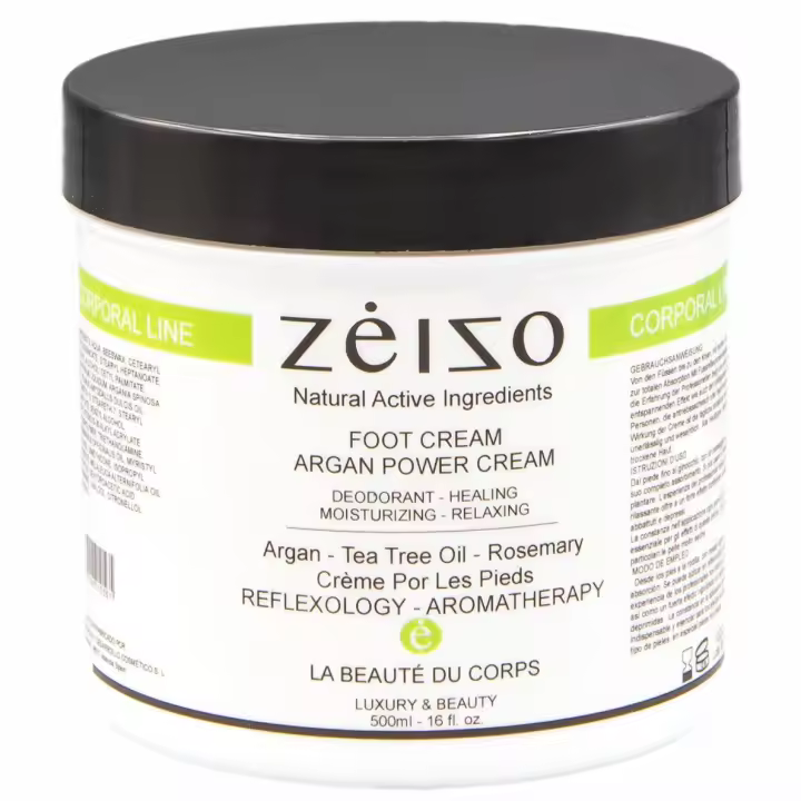 Crema de pies delicados con aceite de argán - Aromaterapia 500 ml Zeizo - Sin grasa, hidratante y cicatrizante para pies cansados y talones descamados - Uso profesional - 1