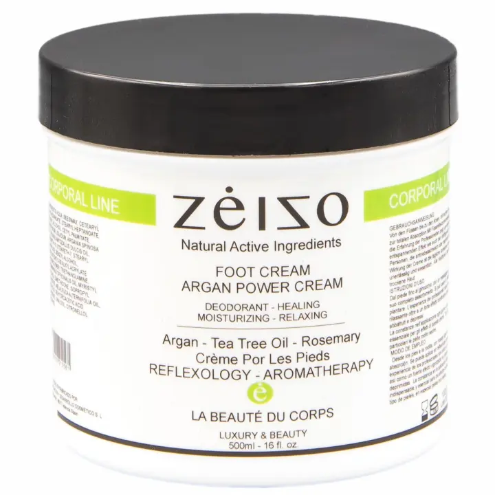 Crema de pies delicados con aceite de argán - Aromaterapia 500 ml Zeizo - Sin grasa, hidratante y cicatrizante para pies cansados y talones descamados - Uso profesional - 1
