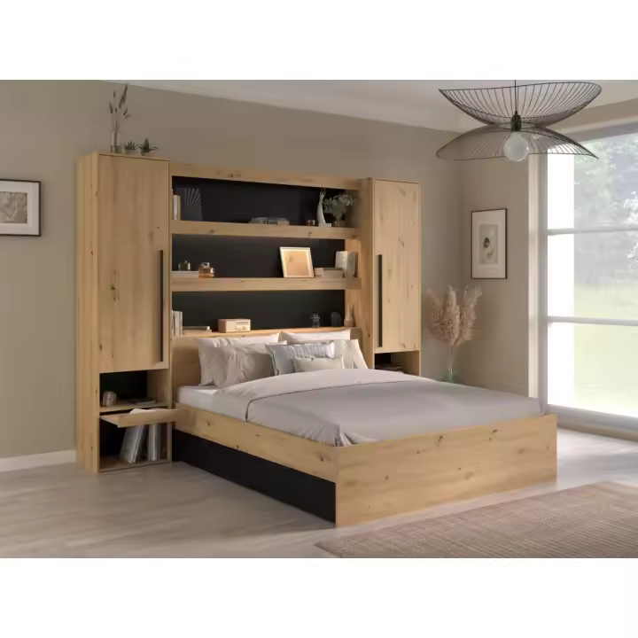 Vente-unique - Canapé abatible y LED - L269 cm - Color: Natural y negro - VARLY - 1