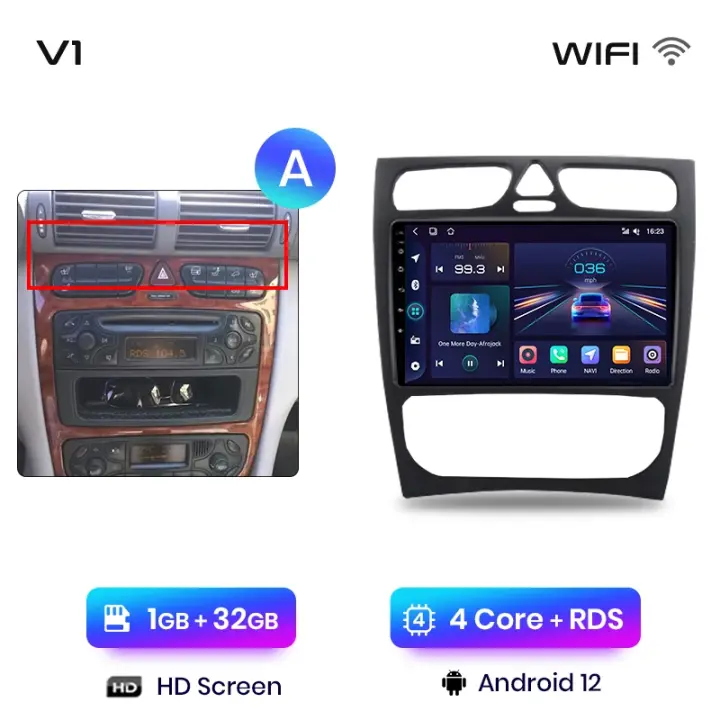 Junsun Radio Coche para Mercedes Benz C Class CLK Class W203 W209 S203 A209 2000 2001 2002 2003 2004 2005 Inalámbrico CarPlay Android Auto AI Voice 2 din Pantalla Coche Android Auto Multimedia Navegación GPS Auto radio - 1