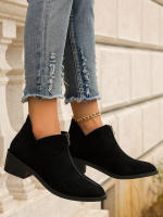 SP Botas Chelsea with estampado de Leopardo para Mujer, de talla Grande, estilo Británico, color sólido, Punta puntiaguda, Cremallera trasera informal, Tacón Bajo, Zapatos individuales para Mujer. - details 2