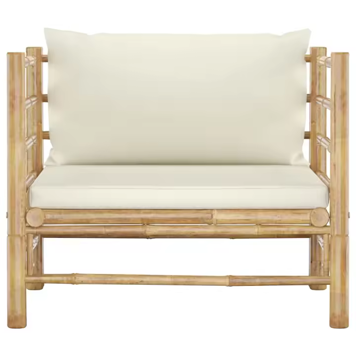 vidaXL Sofá de jardín bambú con cojines Blanco, Gris oscuro, Conjunto Terraza Muebles Jardín Exterior Juego de Muebles de jardín Mueble Jardín Exterior Muebles de Salon Exterior - 1