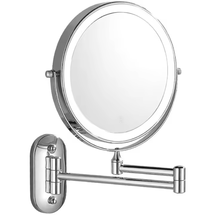Espejo de maquillaje de pared, espejo de aumento iluminado de pared, espejo de pared de doble cara 1X/10X, espejo cosmético de extensión giratoria de 360°, batería de litio incorporada - 1