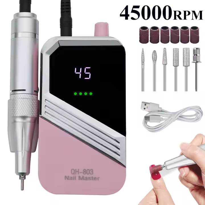 TFSCLOIN Máquina De Uñas Recargable Profesional 45000RPM Polísmica Para Manicura Herramientas Para Uñas De Acrílico Y Gel - 1