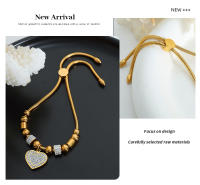 Encanto Pulsera de acero de titanio con forma de corazón de amor retro, colgante de corazón con cuentas de gran agujero, chapado en acero de titanio con oro de 18 quilates, joyería para mujer - details 8