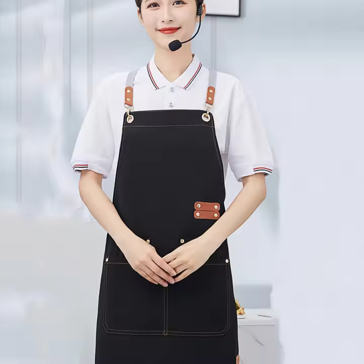 Aguasalva Delantal De Cocina Para Mujeres/mujeres Con Bolsillos Uniforme De Trabajo Para Restaurantes Y Tiendas Delantero De Tela De Lona - 1