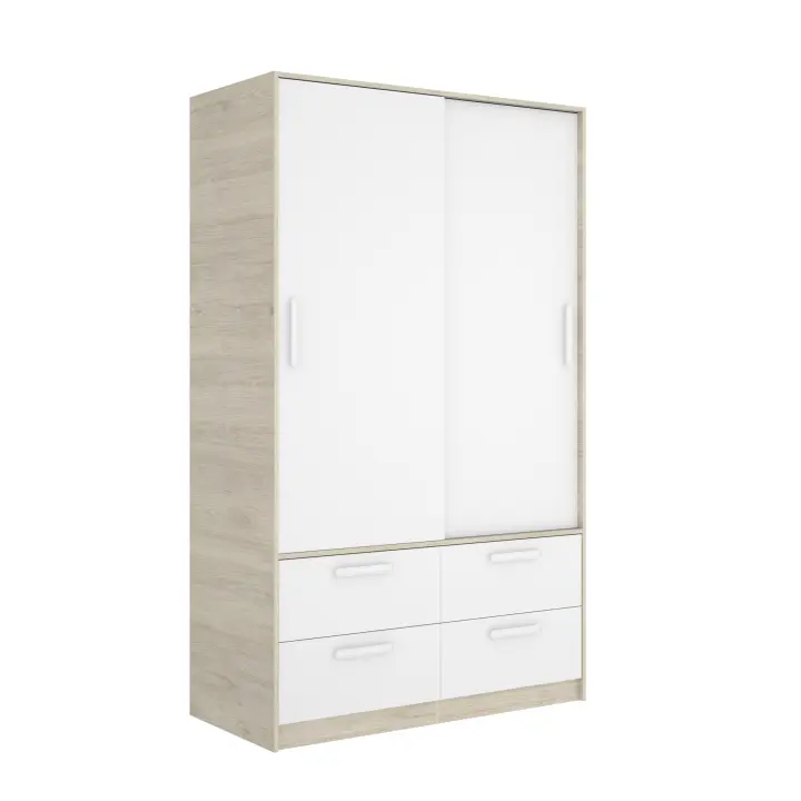 Armario 2 Puertas Correderas + 4 Cajones Natural/Blanco - Armario Completo 204x120x60 cm Armario para dormitorio - Fabricado en España - Melamina Alta calidad - Somnia Descanso - 1