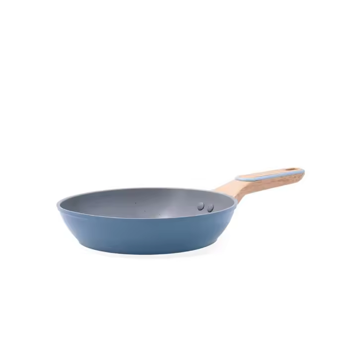 Sartén aluminio forjado azul Sand Pyrex - Diámetros 20 a 28 cm - Antiadherente gris tricapa de alto rendimiento, resistente y ligera - Mango termo aislante con tacto soft touch - Apta todo tipo de fuegos incluido inducción - Libre de PFOA - 1