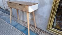 VERSA - Consola de madera color natural, 2 cajones, extremos blancos ondulados, 90x33x78 cm - details 6