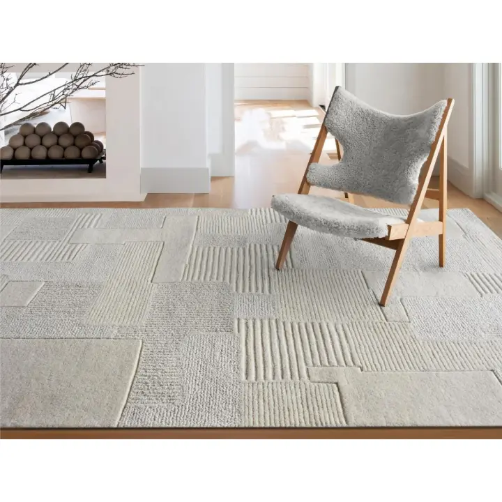Vente-unique - Alfombra de lana con relieve hecha a mano - 200 x 290 cm - 1800g/m2 - Marfil - AURORA - 1