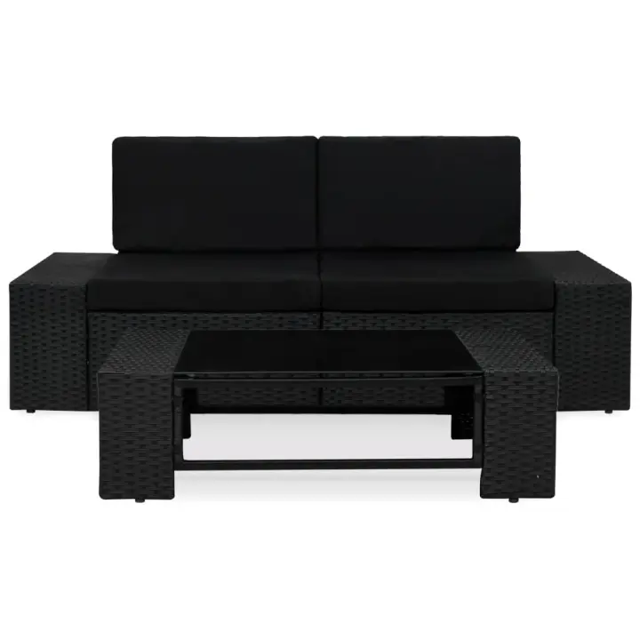 vidaXL Juego de muebles de jardín 3 piezas ratán sintético Negro, Marrón, Gris Conjunto Terraza Muebles Jardín Exterior Juego de Muebles de jardín Mueble Jardín Exterior Muebles de Salon Exterior - 1