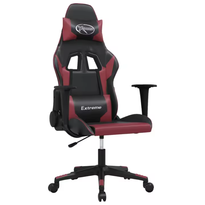 Silla Gaming de masaje cuero sintético negro y rojo vino - 1