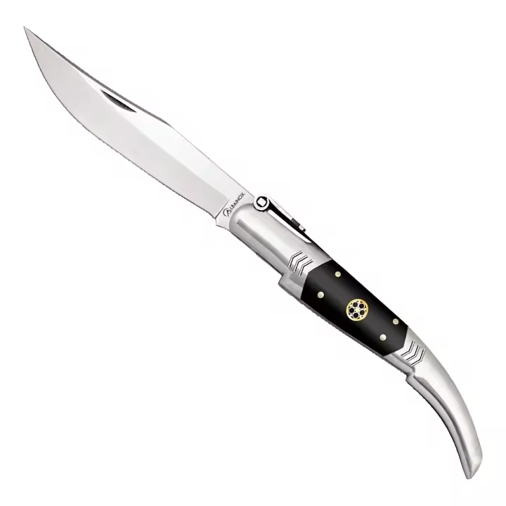 Navaja Albainox - Arabe Carraca, Acero Inoxidable. Hoja de 10 cm. Mango de Stamina Negra con Mosaico, Campig Caza, 01725 - 1