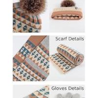 Conjunto de 3 gorros,Guantes de punto de tejido térmico， bufandas y guantes de invierno para mujer, tejidos de lana hilado, bufandas y guantes - details 3