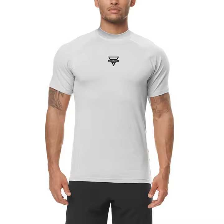 Factory Direct Selling Men's Thin Section Quick-drying Breathable Summer Small High Collar Slim Fit Bottoming Printed T-shirt - 1