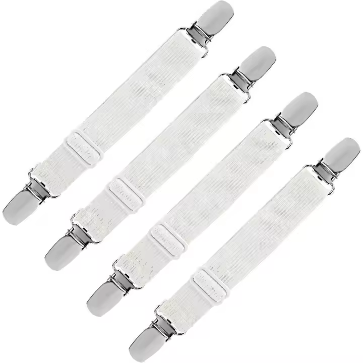 Tensor elástico de sábana ajustable, correa de sujeción ajustable para sábana, sofá, funda de planchado (blanco, paquete de 4) - 1
