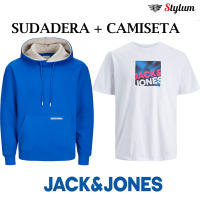 Jack & Jones Pack Sudadera + Camiseta Hombre , Con capucha ajustable ,Color Nautical Blue y White Logo estampado Moda Casual Informal OTOÑO INVIERNO - details 3