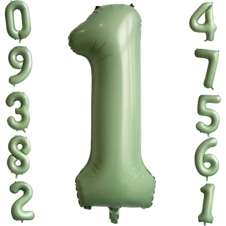 Ballon Numéro 1 Vert Sauge, 40 Pouces Ballons Numérotés en Feuille d'hélium Ballon d'âge d'anniversaire Ballons Vert Olive Pour Garçons Filles Anniversaire Graduation Décorations de fête à Thème Forêt - 1