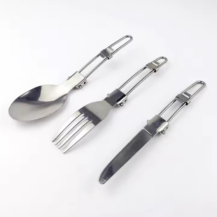 Juego De Utensilios De Acero Inoxidable Plegables Ultraligeros Para Camping Y Cocina Al Aire Libre Incluye Cuchara Y Tenedor - 1