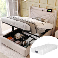 Cama tapizada Cama individual Caja de Cama con función de carga USB C Cabecero, Cama de almacenamiento Marco de Cama de Lino Cama Juvenil 90x200 with somier (Con colchón) - details 6