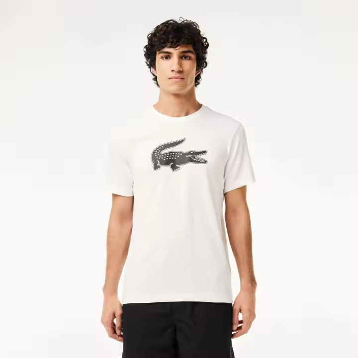 Camiseta Blanca Lacoste Sport con Cocodrilo Negro en 3D - 1