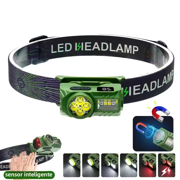 Linterna Frontal LED Recargable Con Inducción Ultra Brillante XPE+COB Soporte De Luz Blanca Y Roja Ultra Ligera Para Pesca Y Camping - 1