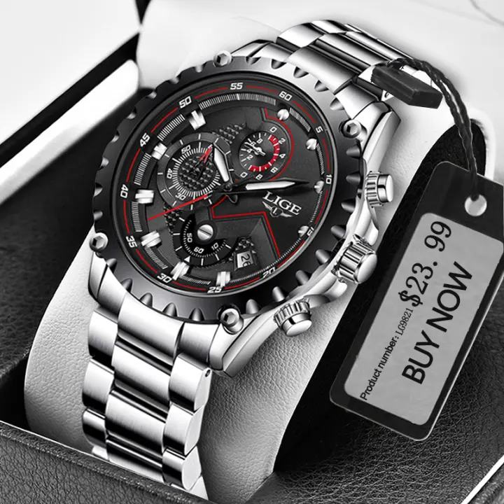 Reloj De Hombre LIGE Con Dial Azul Y Correa De Acero Inoxidable Resistente Al Agua Y Al Choque Con Fecha Y Luz Nocturna Reloj De Moda Y Casual Para Negocios - 1